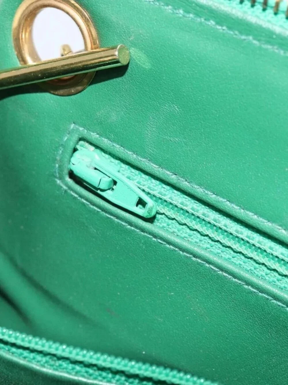 CHANEL Matelasse Chain Shoulder Bag Satin Green Gold CC Auth 168432